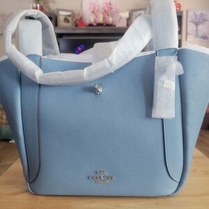 Coach Sky Blue Pebble Leather Hadley Turnlock Tote